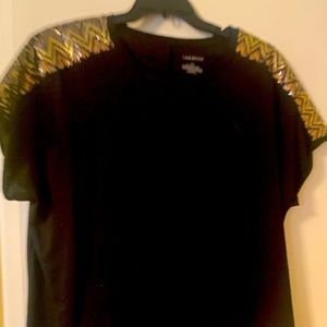 Black Dolman Tee with Sequin Sleeves